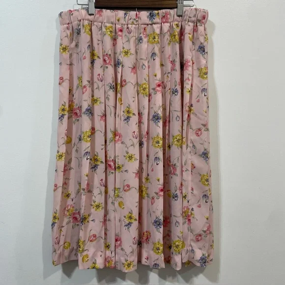 Susan Bristol New Traditions Made In USA Pleated Floral Pink Midi Skirt Size XL - Picture 2 of 8